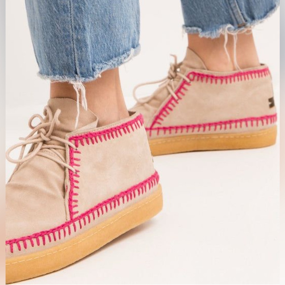 Laidback London Shenje Crochet Lace Up Boots Fossil Suede Neon Pink Size 40